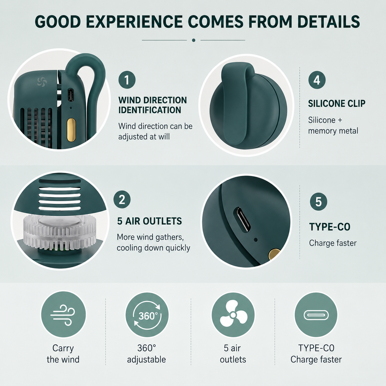 Portable Mini Fan Hands Free